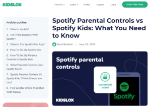 Kidslox setting parental controls on Spotify header image